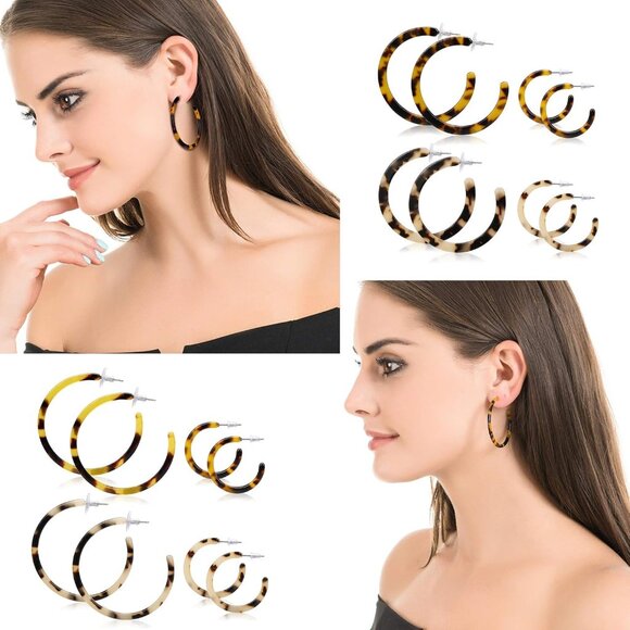 4-8Pairs Acrylic Earrings Resin Geometric Hoop Fashion Earrings C Shaped Earring - Picture 3 of 7